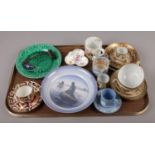 A tray of assorted pottery and china. Including a Royal Copenhagen dish decorated with the Little