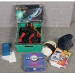 A box of games to include boxed juggling balls, top gear cards and magazines, boxed countdown