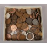 A box of British pre decimal coins, to include silver examples, 1807 half penny etc.