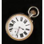 An early 20th century Swiss nickel silver cased Goliath pocket watch. With enamel dial having