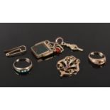 A collection of Antique 9ct gold jewellery and yellow metal etc. Including a 9ct gold, bloodstone