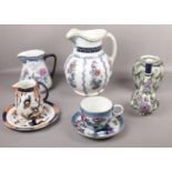 Eight Losol Ware ceramics, ' Pagoda' 'Papillon' 'Thurlow' patterns, jugs, vases, plates etc