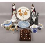 A group lot of ceramics to include Wedgwood, Spanish ceramic figures, Royal Doulton bisque figures