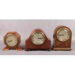 Three 8 day single train mantel clocks, Rotherhams of London. Largest 21.5cm.