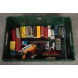 A box of die cast model vehicles, Lesney, Corgi, Dinky examples