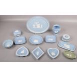A collection of Wedgwood 'Jasperware', trinkets, pin dishes, vase examples