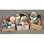 Three boxes of miscellaneous, to include cameras, Royal Stafford, clocks etc.