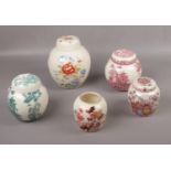 Five Mason's Ironstone Ginger Jars ( approximately 18 cm tallest)