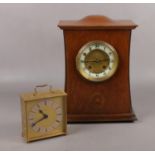 A Oak cased mantel clock to include Tempora brass mantel clock