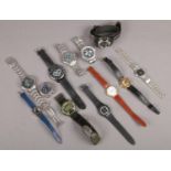 A box of quartz wristwatches to include Accurist Skymaster, Citron, Pulsar etc.