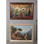 Two large decorative framed prints, after C.F. Aagaard, Lodge on Lake Como, and C. Giraud, Veranda.