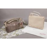 A Barr & Barr grey Leather handbag to include a Tula cream leather handbag