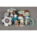 Two boxes of miscellaneous, mainly ceramic's, Royal Doulton 'Coniston' plates, Royal Worcester