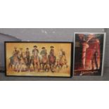 A framed Indiana Jones and The Temple of Doom film poster, along with a framed Magnificent Seven