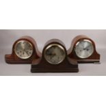 Three twin train mantel clocks, to include Enfield, Bravington's and one other.