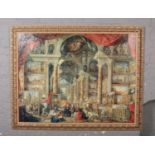 After Giovanni Paolo Panini, A very large decorative gilt framed print, Views of Modern Rome. (