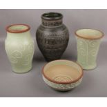 Three pieces of Denby stoneware to include vases, bowl etc along with a handmade Greek vase.