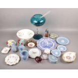 A large group lot of ceramics and glass to include Royal Crown Derby, Wedgwood jasperware, large