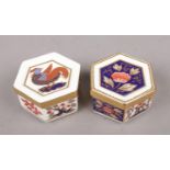 Two Royal Crown Derby hexagonal trinket boxes, in the 1299 and 1298 patterns.