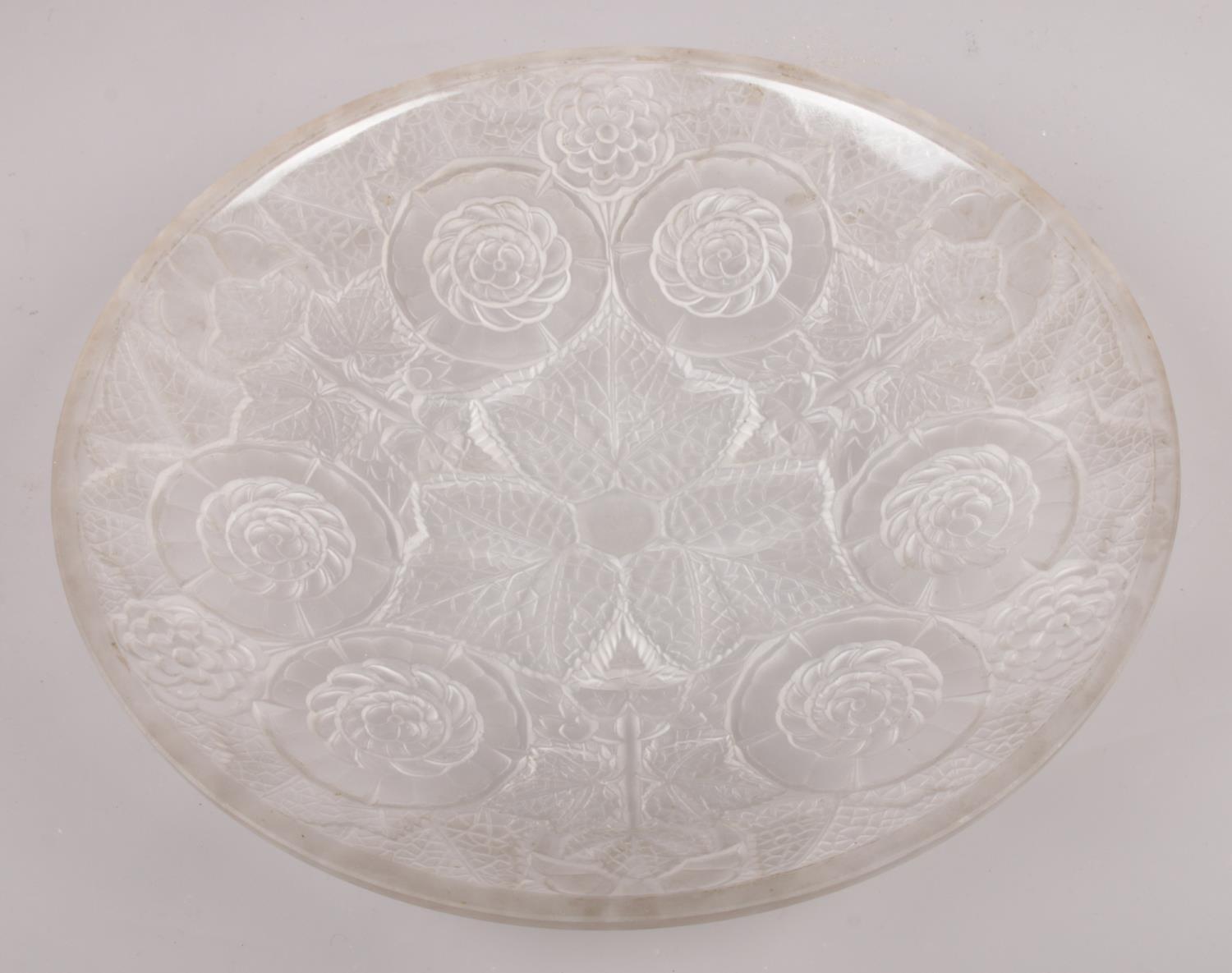 A French Lalique style dish, with moulded floral decoration.