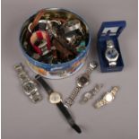 A tin of mostly quartz wristwatches to include Sekonda, Seiko, Limit etc.