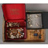 A tray of costume jewellery, to include Rennie Mackintosh box with jewellery set, vintage