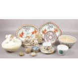 A mixed collection of Chinese decorative items, including a famille verte porcelain bowl enamelled