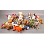 A box of TY beanies soft toys, Colosso, Toothy, Buzzy examples