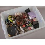 A large box of costume jewellery to include beads, bangles, necklaces, earrings, rings etc.