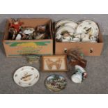 Two boxes of miscellaneous to include large quantity of fish ceramics, glassware, Wedgwood cabinet