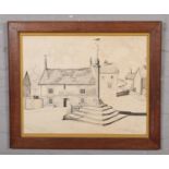Grace A. Jenkins (British 20th century), oak framed ink drawing, Cross Daggers public house at
