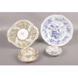 A Rockingham Cup, Saucer and dessert plate, to include New Hall saucer, Brameld Blue & White plate