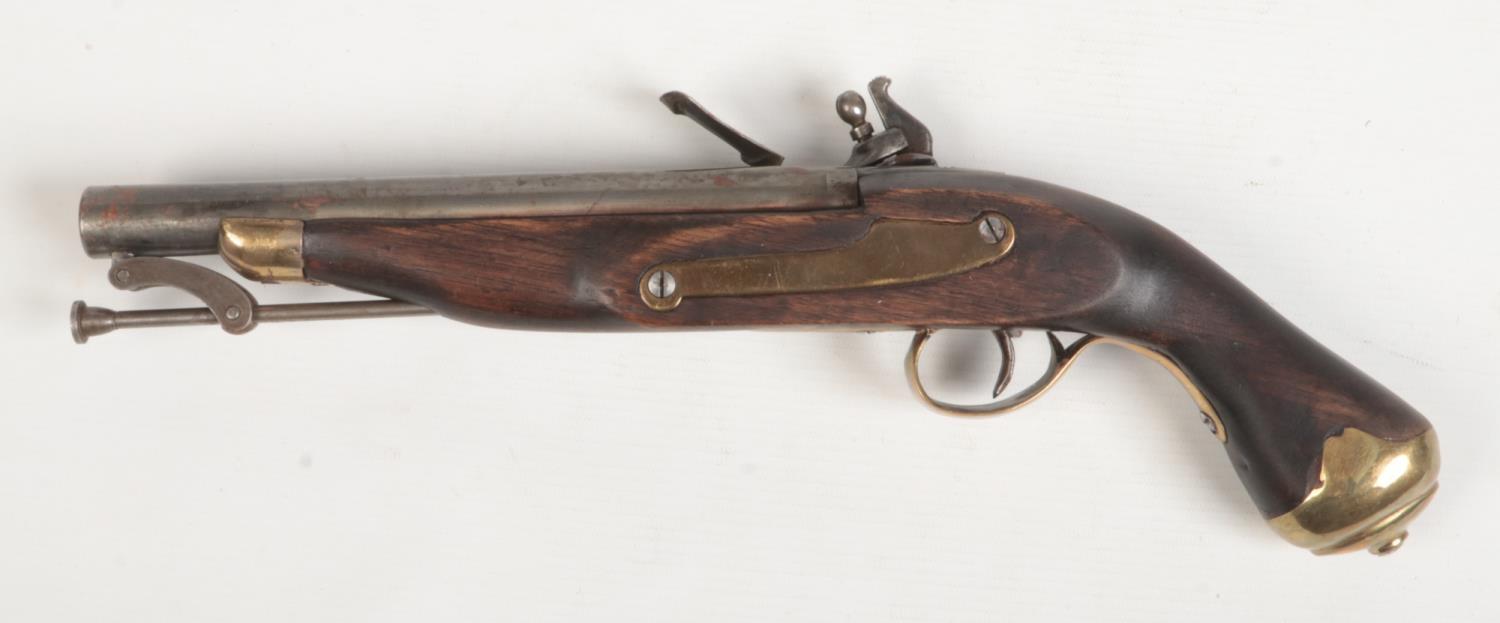 A Tower pattern flintlock pistol with walnut fullstock, brass mounts and swivel ramrod. Lockplate - Image 2 of 7