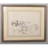 Harry Arthur Riley (1895-1966), Framed pencil sketch. Band of horses. Signed, 30cm x 40cm.