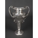 An Art Nouveau silver vase by Elkington & Co. Ltd. With twin open scrollwork handles, of tapering