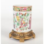 A 19th century Cantonese brush part mounted on a European ormolu base. Typically painted in coloured