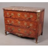 A late 19th / early 20th century French rosewood and kingwood marble top commode. Straight fronted