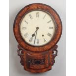 A C19th American rosewood cased drop dial wall clock chiming on a coiled gong, face in need of