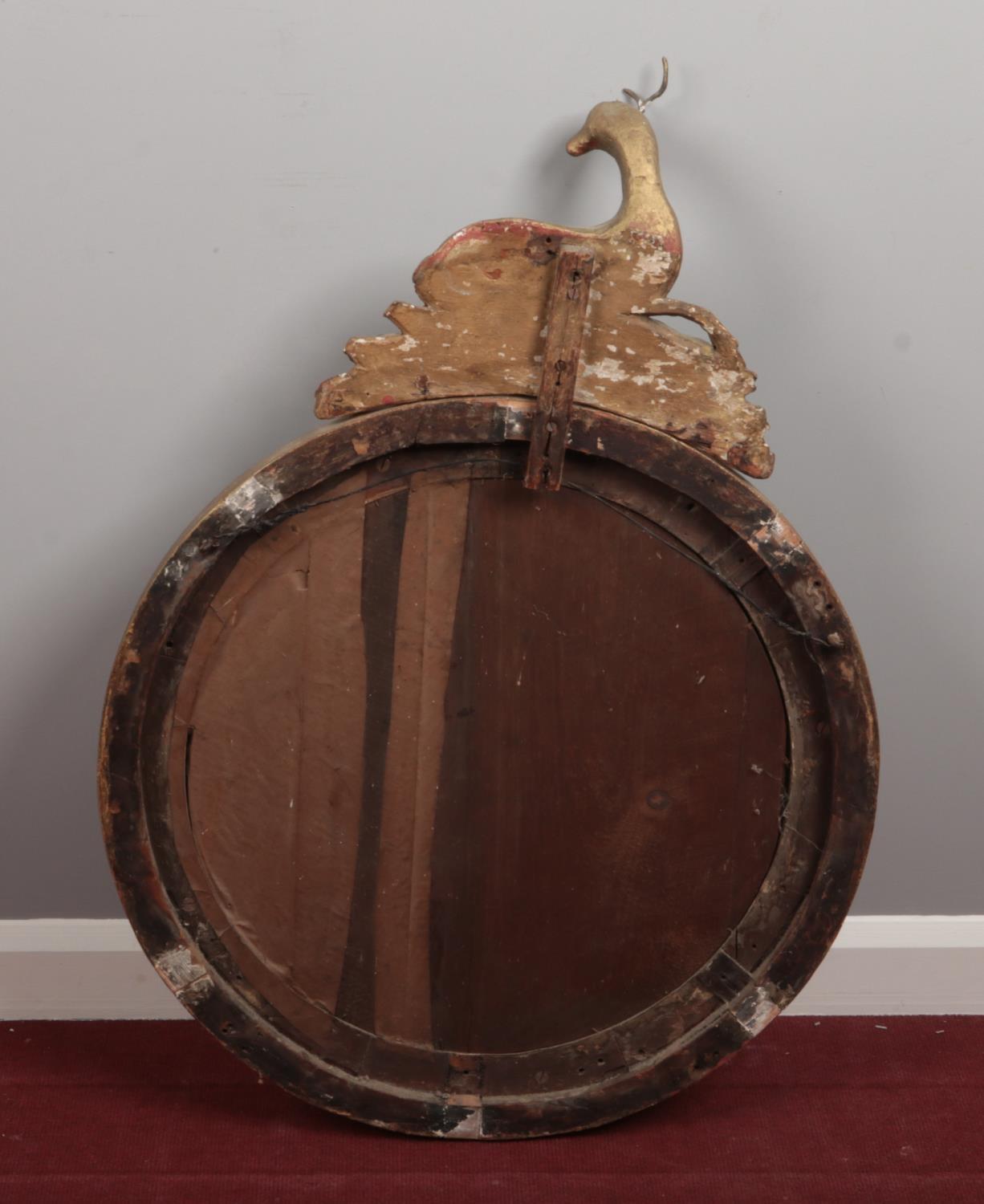 A Regency gilt framed convex circular wall mirror, the pediment formed as a recumbent deer, 90cm x - Image 3 of 3