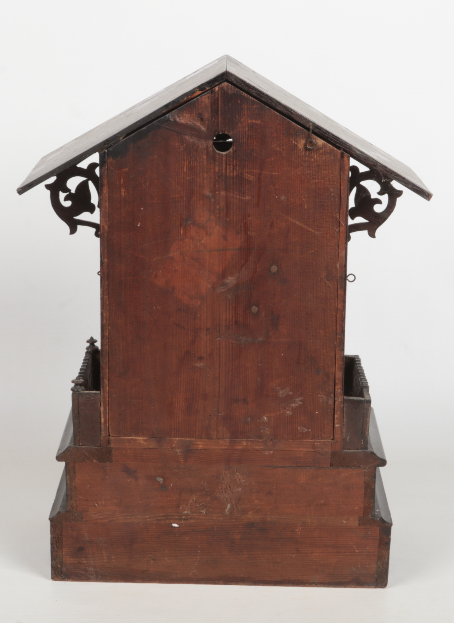 A 19th century Black Forest cuckoo mantel clock. With triangular pediment, acanthus scrolling - Image 2 of 3