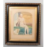 Harry Arthur Riley (1895-1966) ebonized and parcel gilt framed watercolour. Portrait of a seated