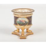 A Worcester Flight Barr & Barr neo Classical style cylindrical vase raised on moulded paw feet
