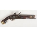 A Tower pattern flintlock pistol with walnut fullstock, brass mounts and swivel ramrod. Lockplate