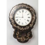 A Victorian lacquered papier mache drop dial wall clock. With painted dial and embellished with