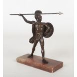 An early 20th century French patinated bronze sculpture of a Gladiator. Armed with a spear and