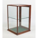 An early 20th century mahogany square counter top display cabinet with glass shelf, 40cm x 38cm,