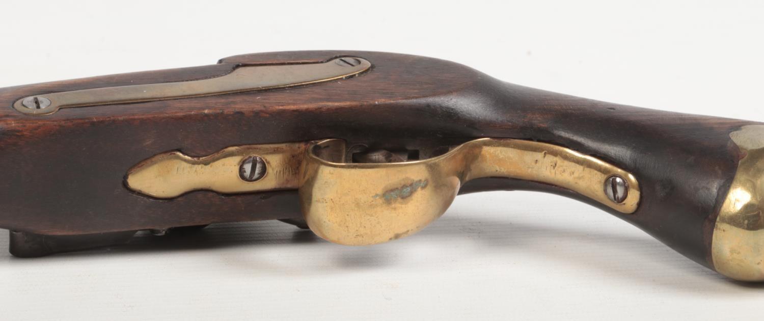 A Tower pattern flintlock pistol with walnut fullstock, brass mounts and swivel ramrod. Lockplate - Image 3 of 7