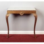 A nineteenth century gilt wood marble top console table. On acanthus cabriole legs, terminating on