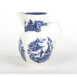 A Caughley leaf moulded mask jug. Printed in underglaze blue with five scenes depicting a fisherman.