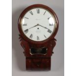 A Regency mahogany and brass inlaid single fusee wall clock. With painted circular 10" dial signed